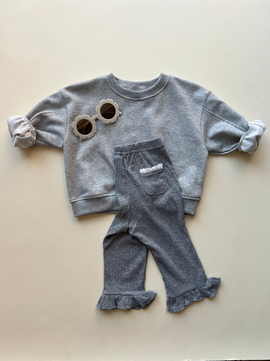 Bebe rib frill pants - grey melange