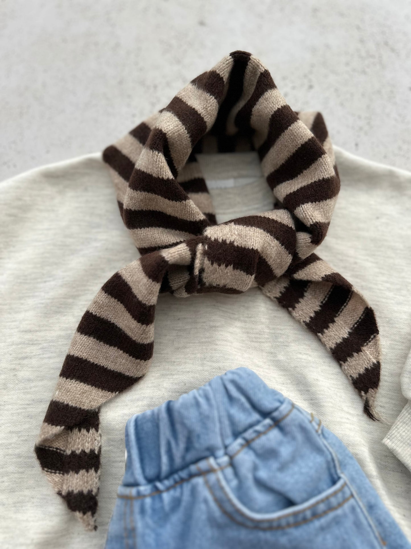 Soft stripe triangle scarf - blue/brown/red