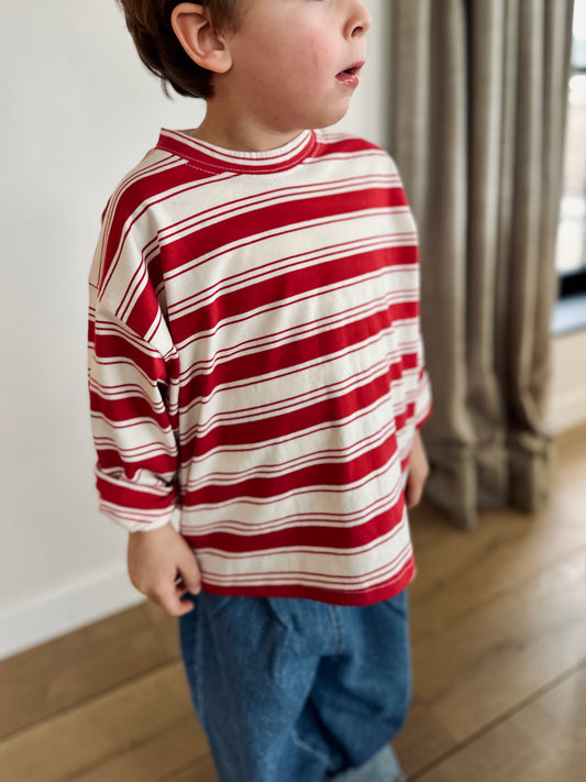 Las stripe boxy longsleeve - red