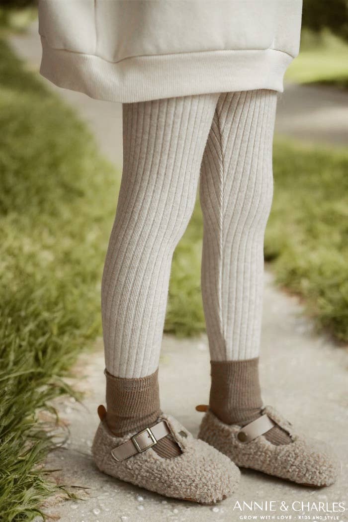 Warm knitted rib legging - beige