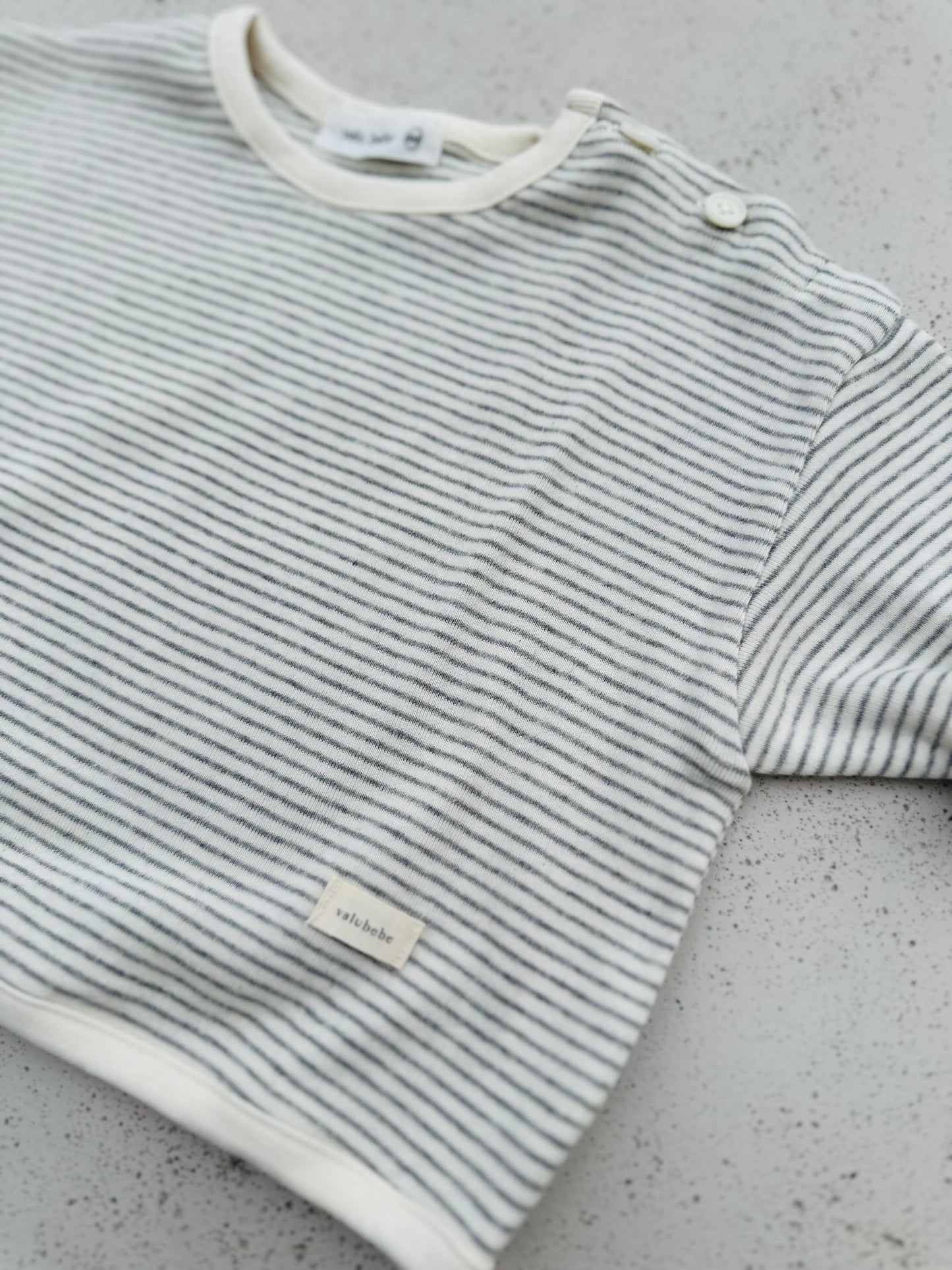 Soft loose button tee - grey stripe