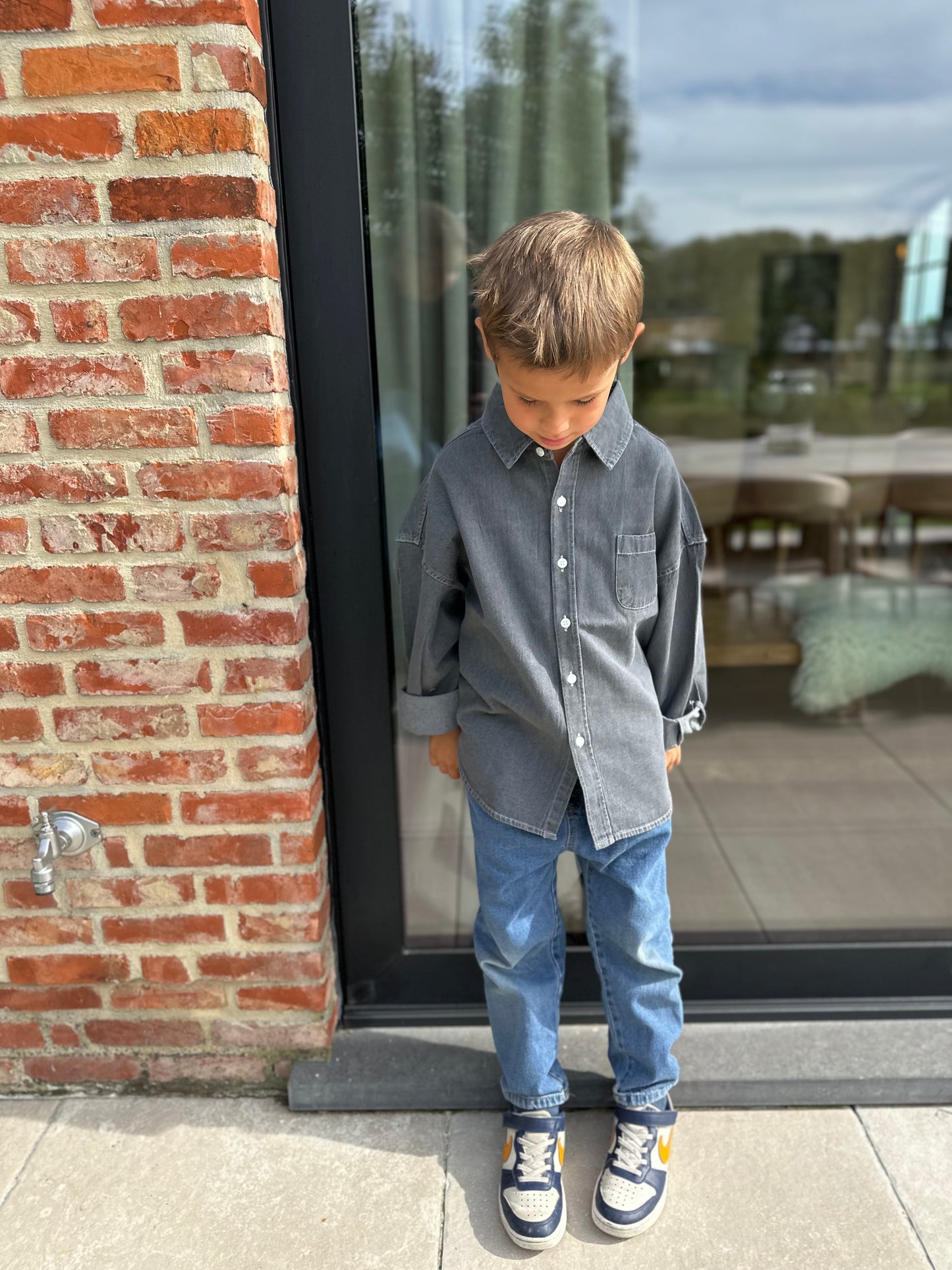 Bucket oversized denim shirt - grey