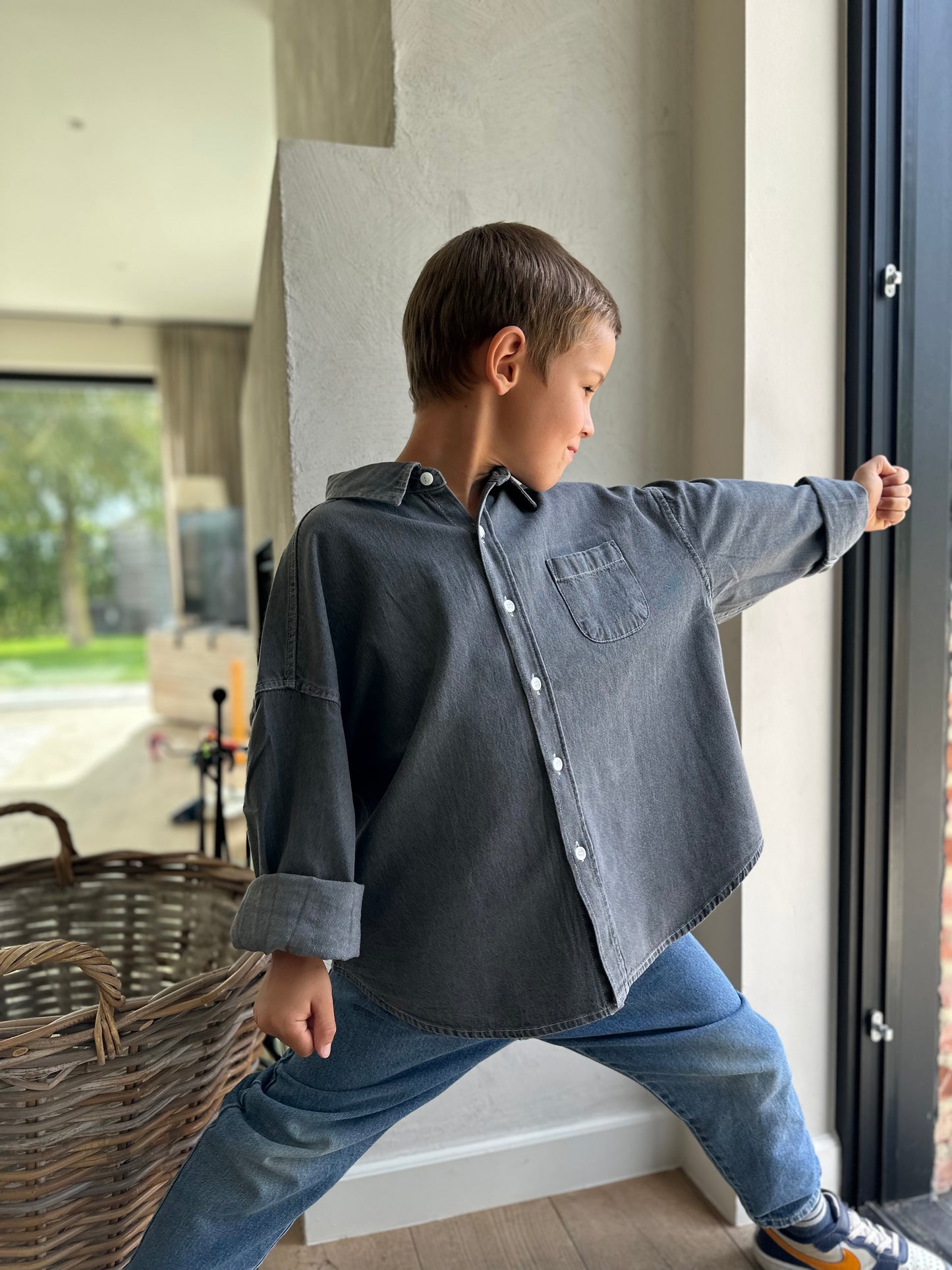 Bucket oversized denim shirt - grey