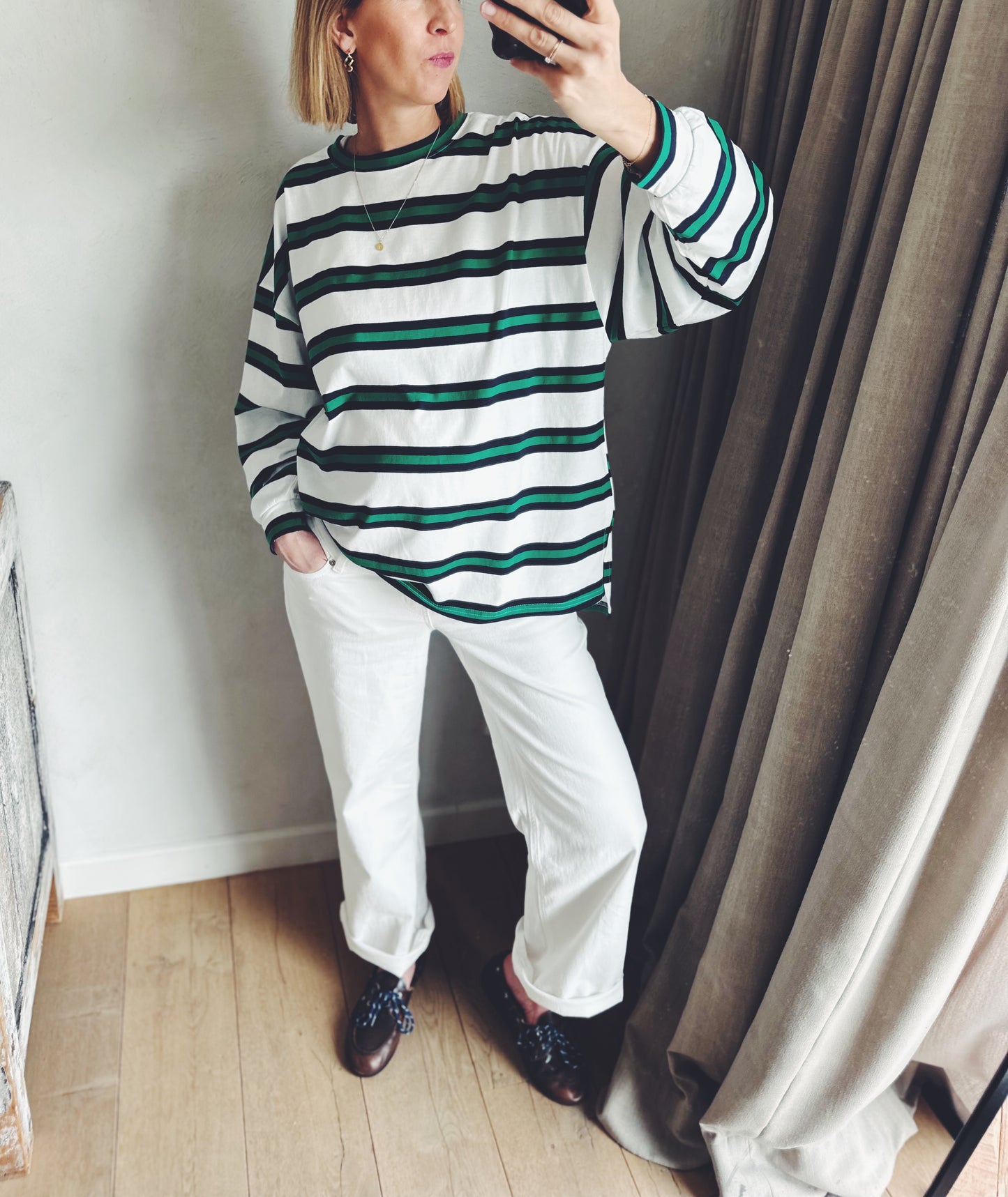 Mari longsleeve oversized tee - pink/blue/ivory