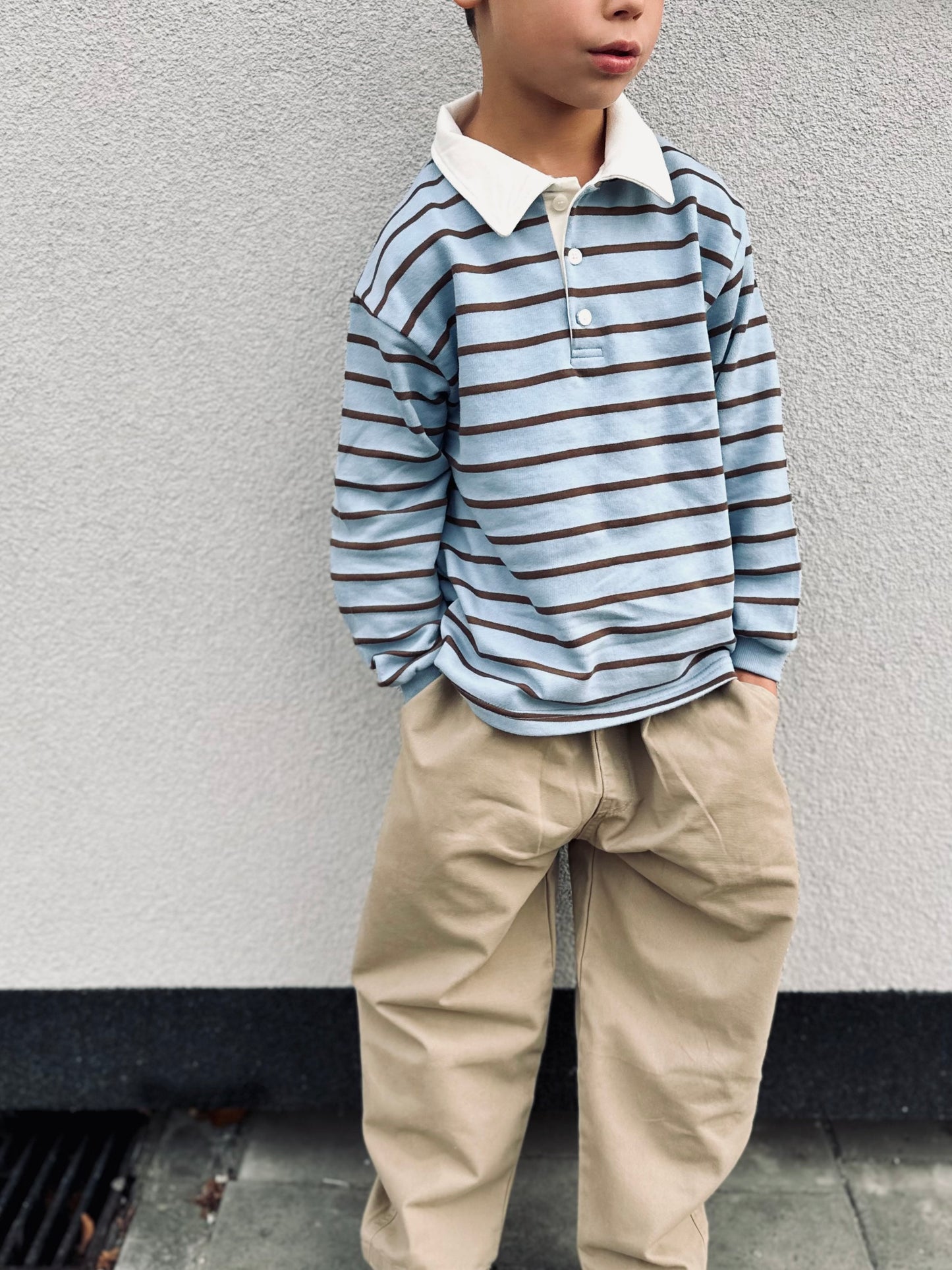 Mel stripe polo - sky/brown