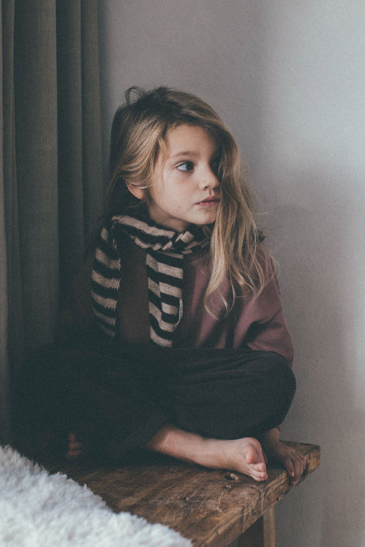 Soft stripe triangle scarf - blue/brown/red