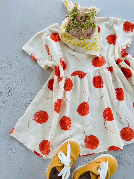 Red balloon dress - Ecru-red