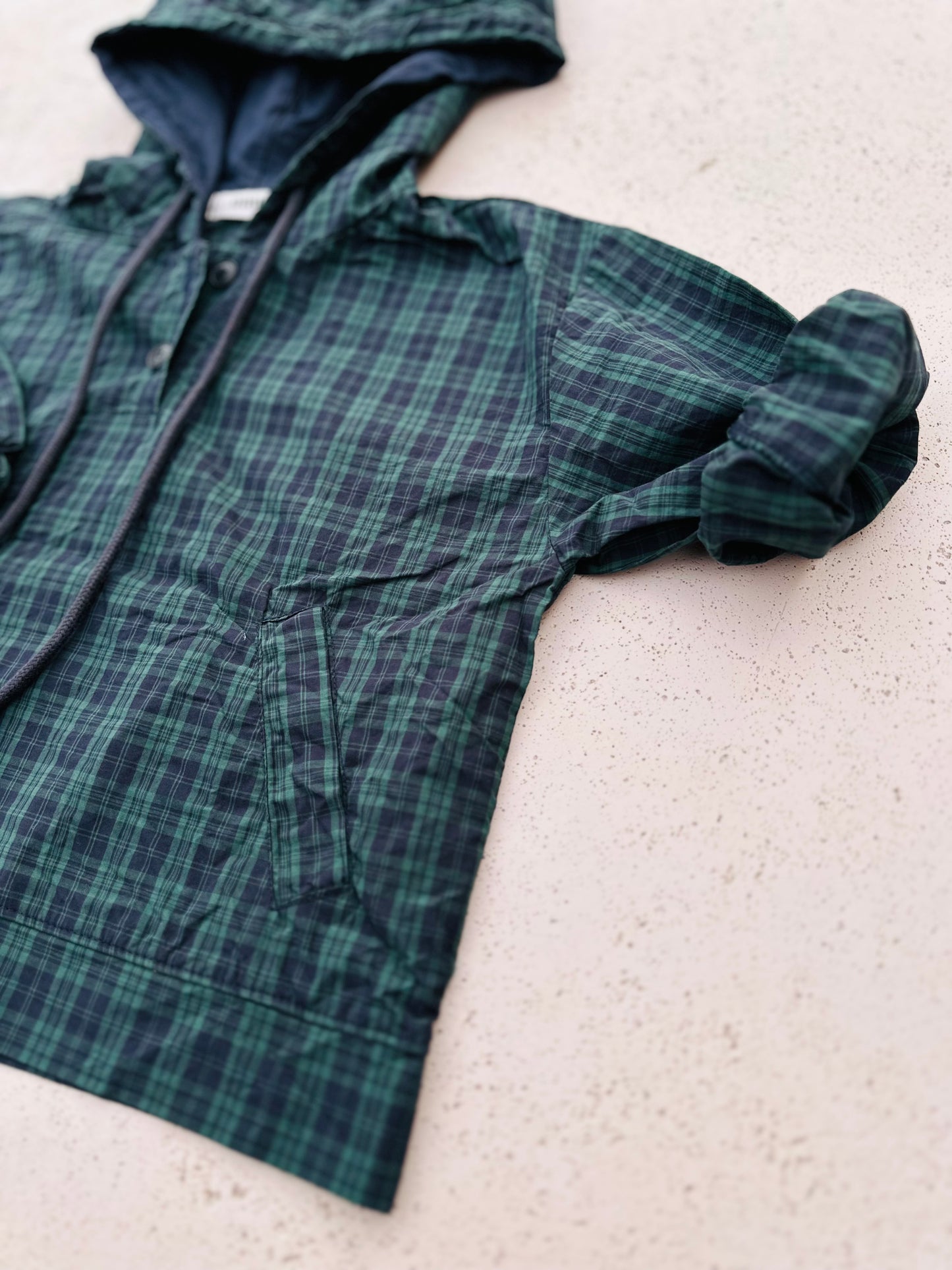 Check hoodie anorak - green/navy