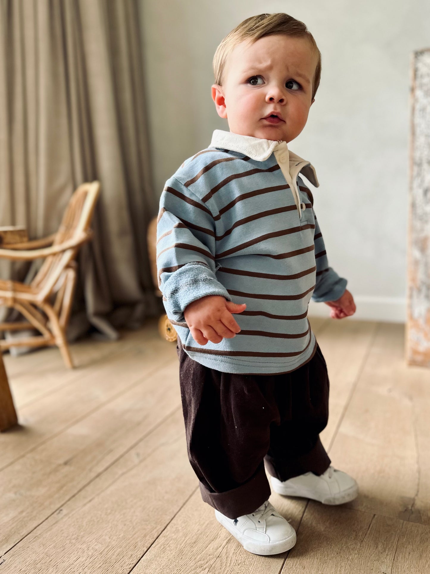 Mel stripe polo - sky/brown