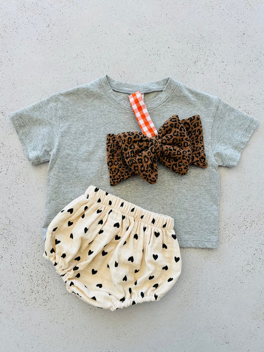Pacifier cloth bow - leopard brown