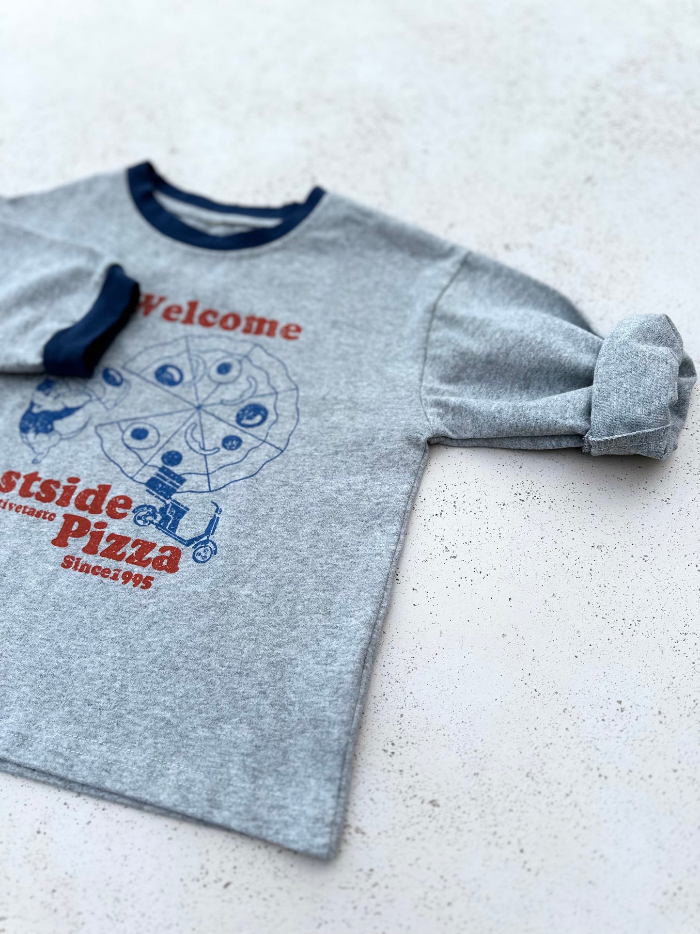 Pizza boxy tee - melange/blue