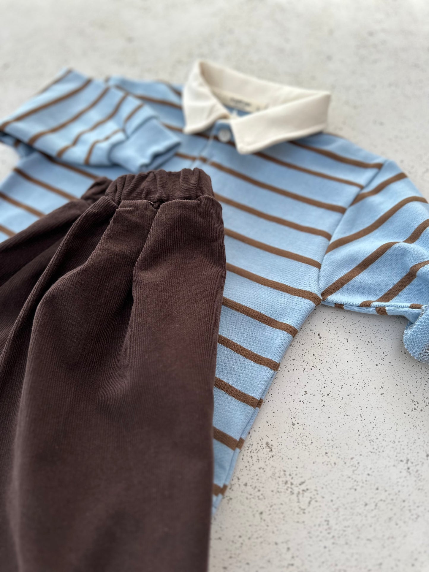 Mel stripe polo - sky/brown