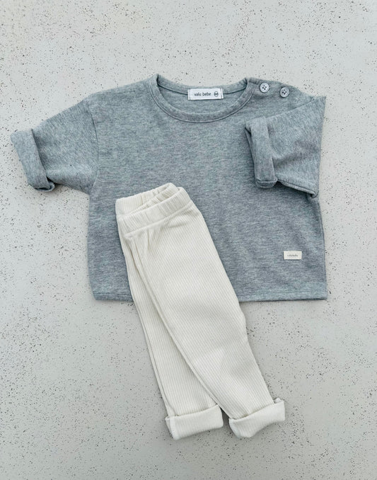 Bebe loose button tee - grey melange
