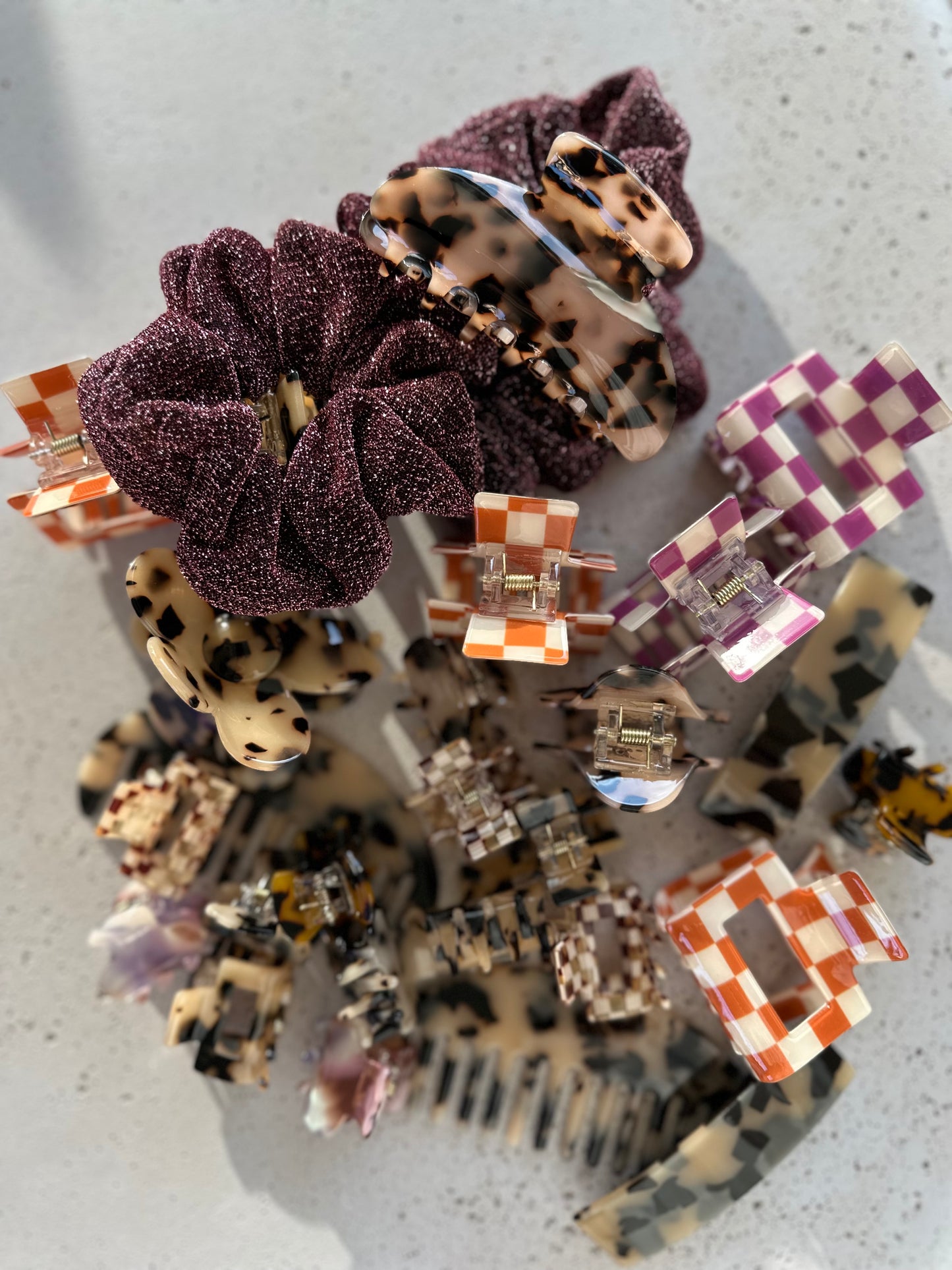 Croco hairpin large - purple/ecru