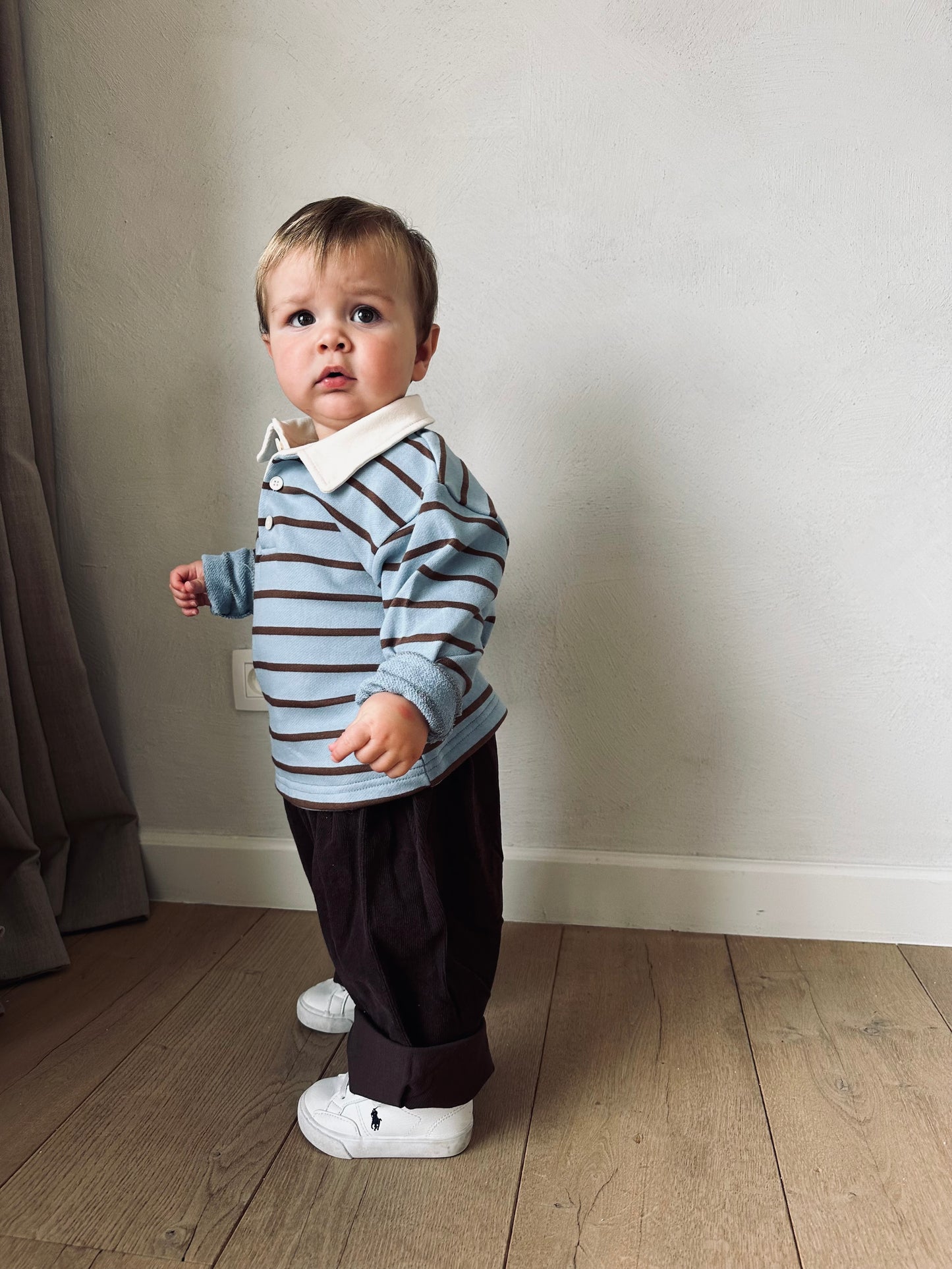 Mel stripe polo - sky/brown