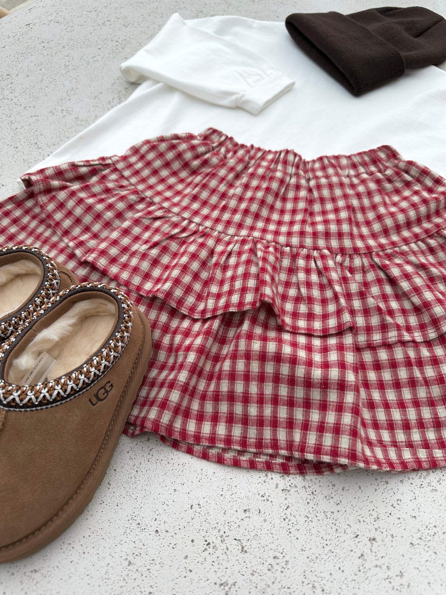Boni check tiered skirt - red