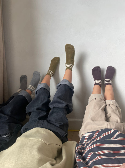 Pair of socks - brown with ecru lines