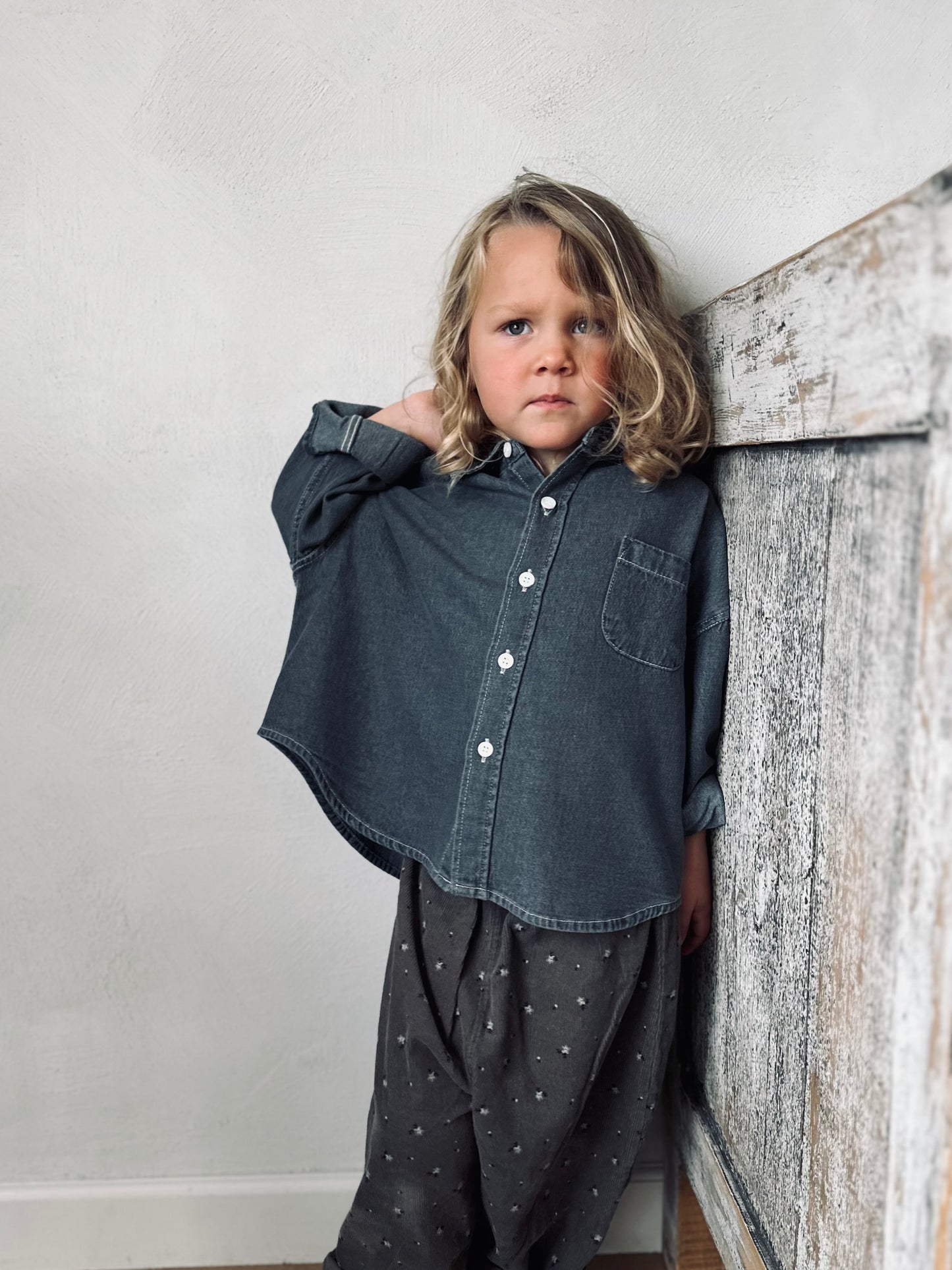 Bucket oversized denim shirt - grey