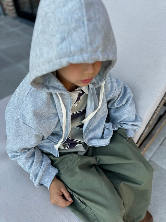 Willem zip-up hood jacket - melange grey