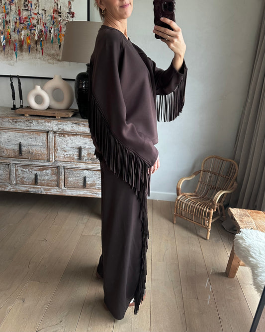 Riviera fringe pants - dark brown