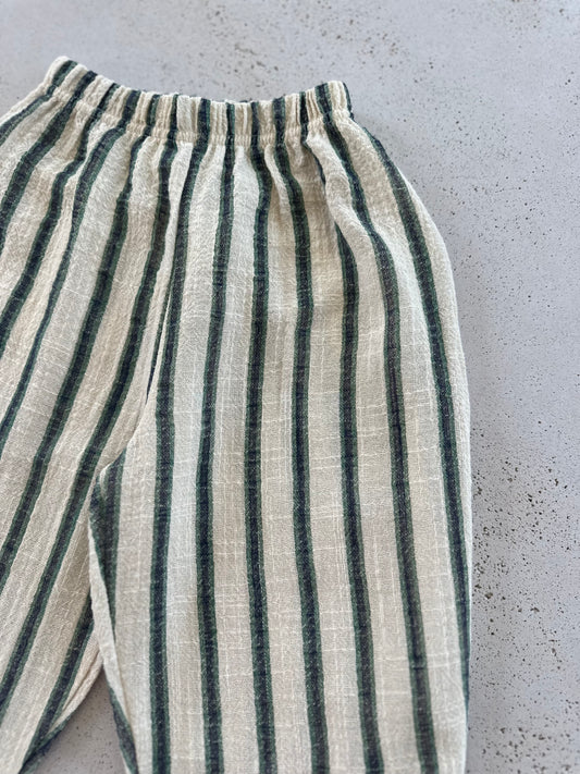 Ben linen curve summer pants - ecru-green