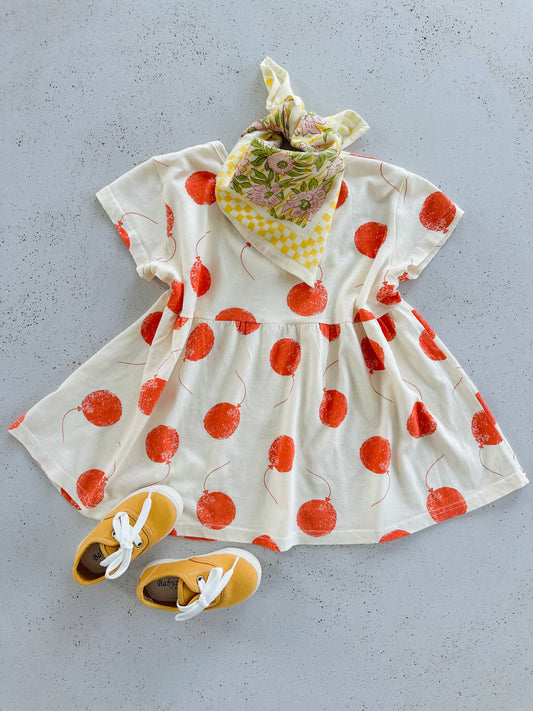 Red balloon dress - Ecru-red