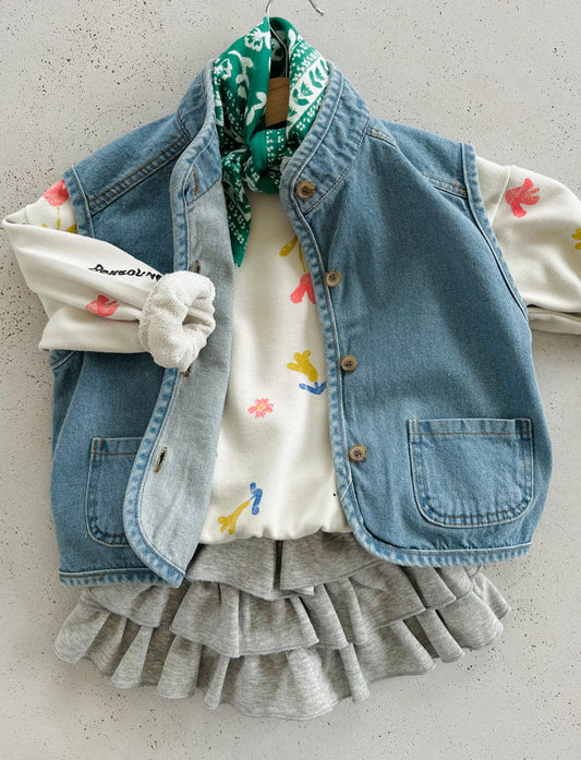 Roomy denim vest - blue washing