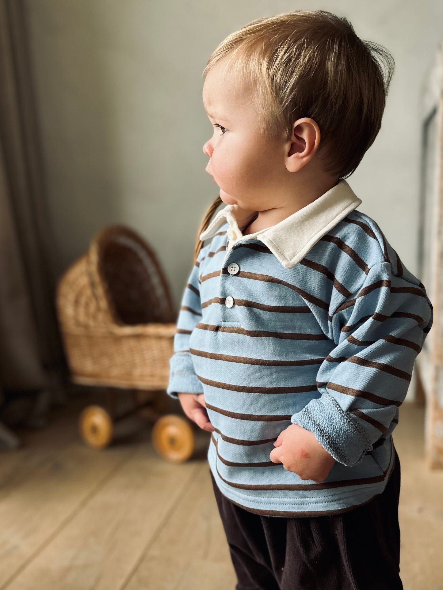 Mel stripe polo - sky/brown