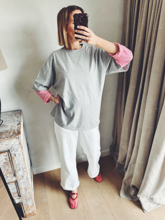 Bo mom double sleeve tee - grey-red