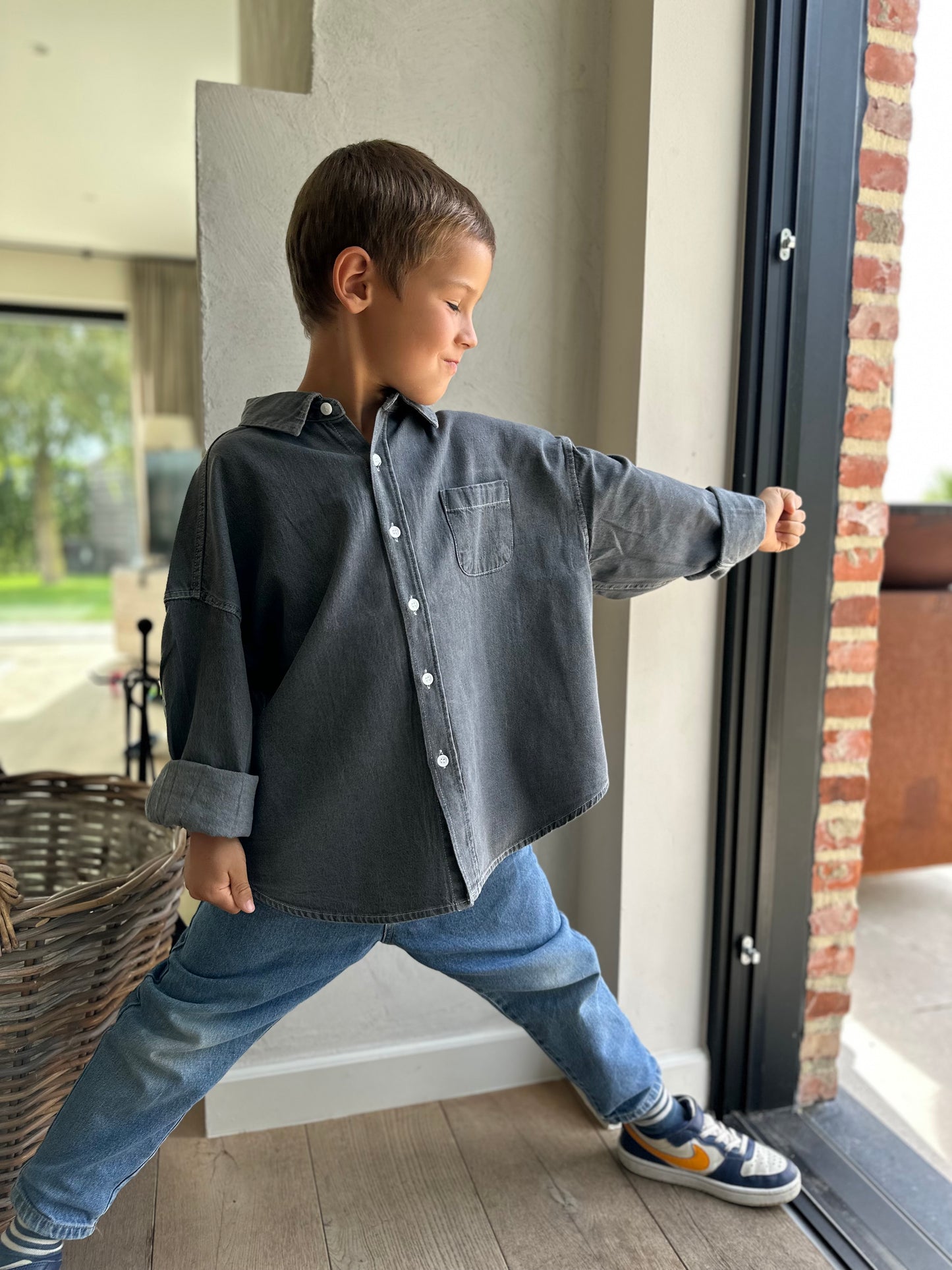 Bucket oversized denim shirt - grey