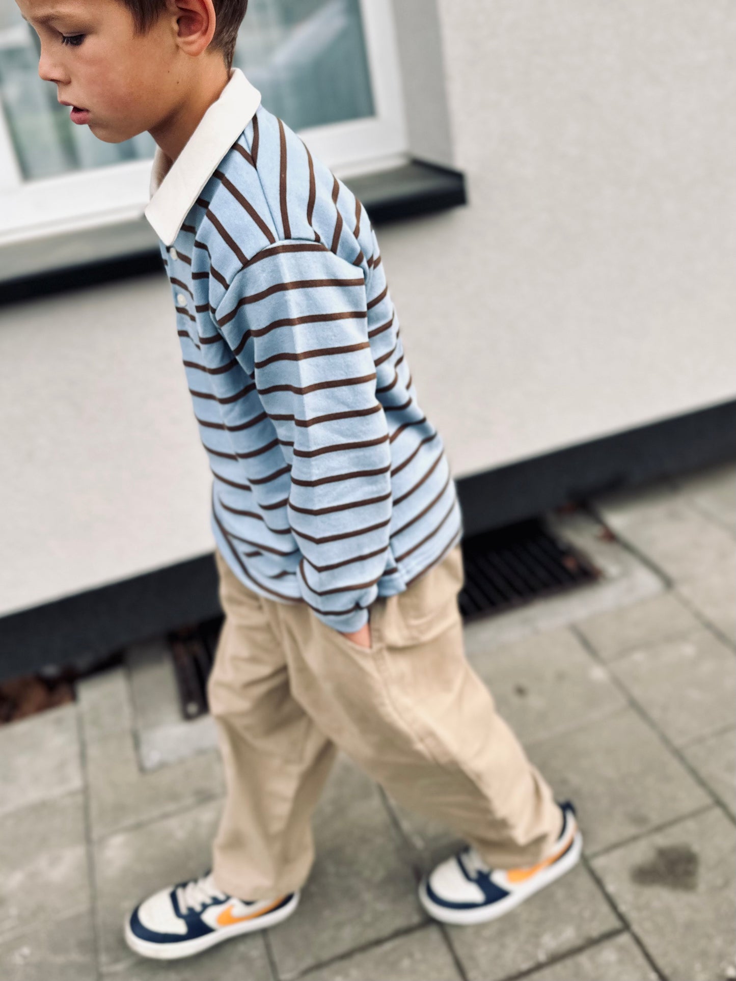 Mel stripe polo - sky/brown