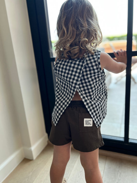 Linen shorts - Brown/yellow/pink