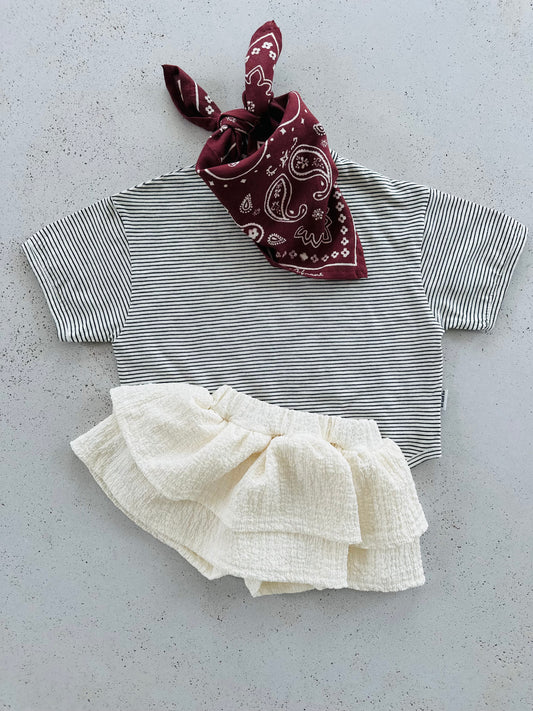 Ko bold stripe tee - ivory with charcoal