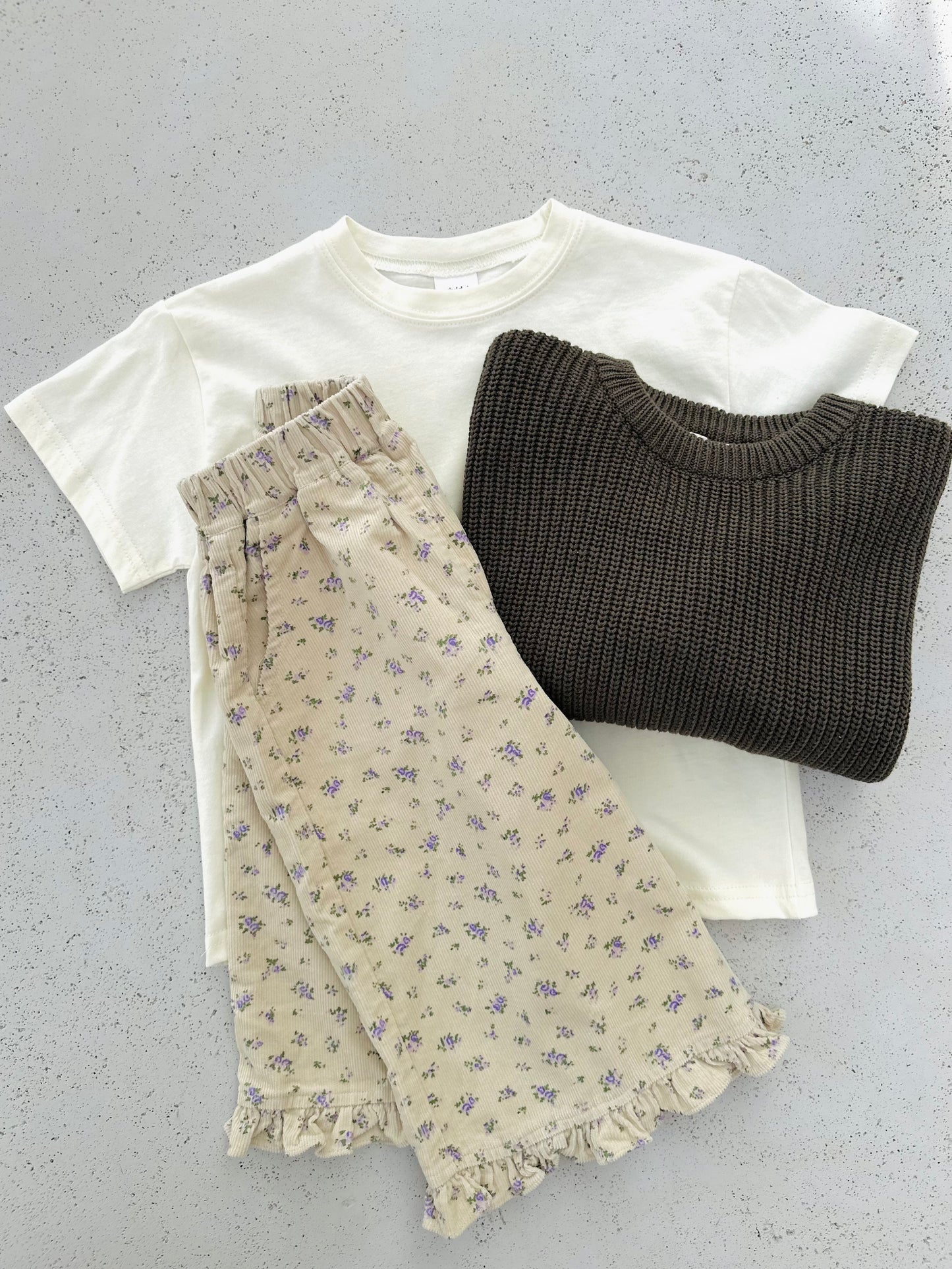 Lilly flower rib pants - ecru