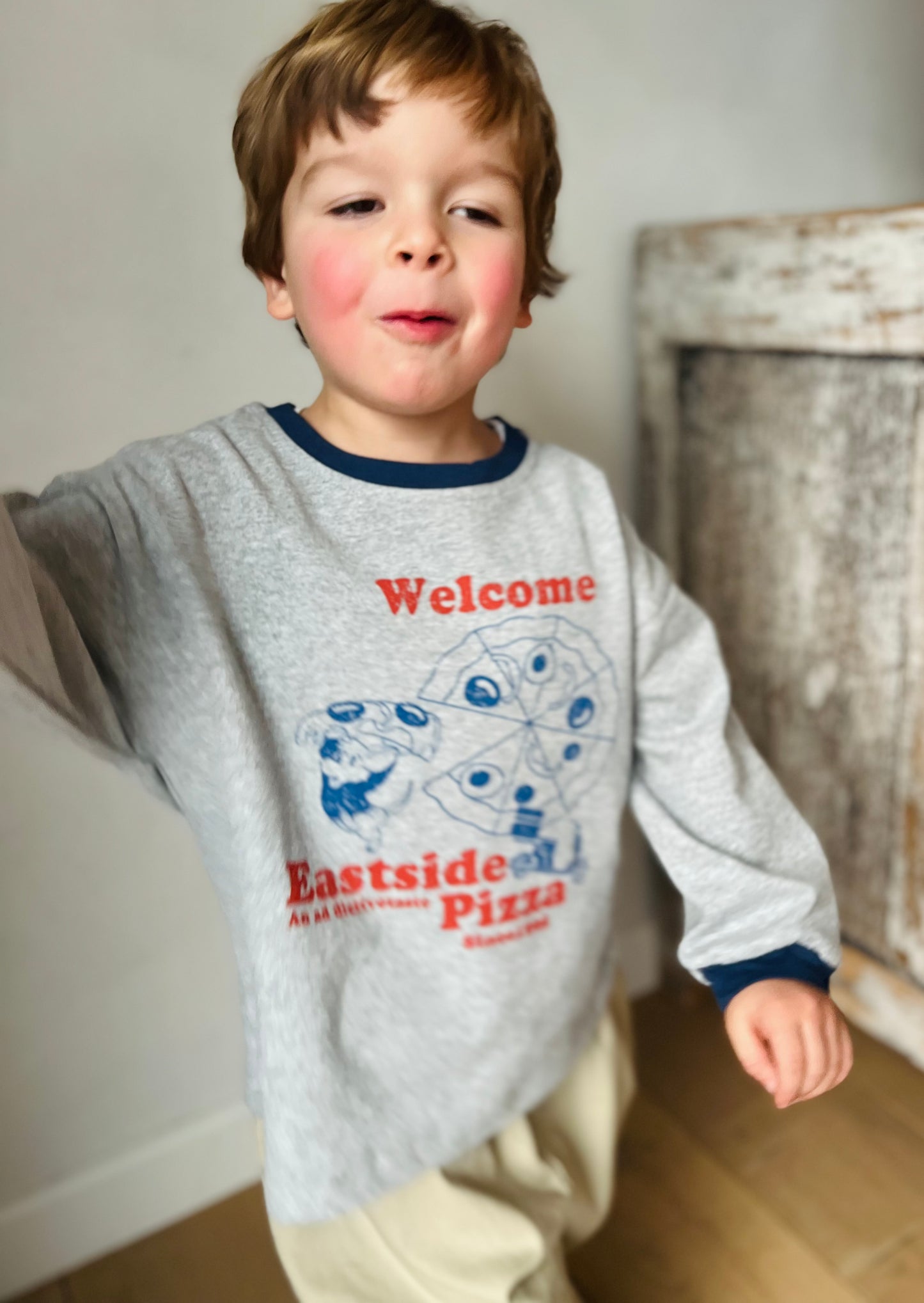 Pizza boxy tee - melange/blue