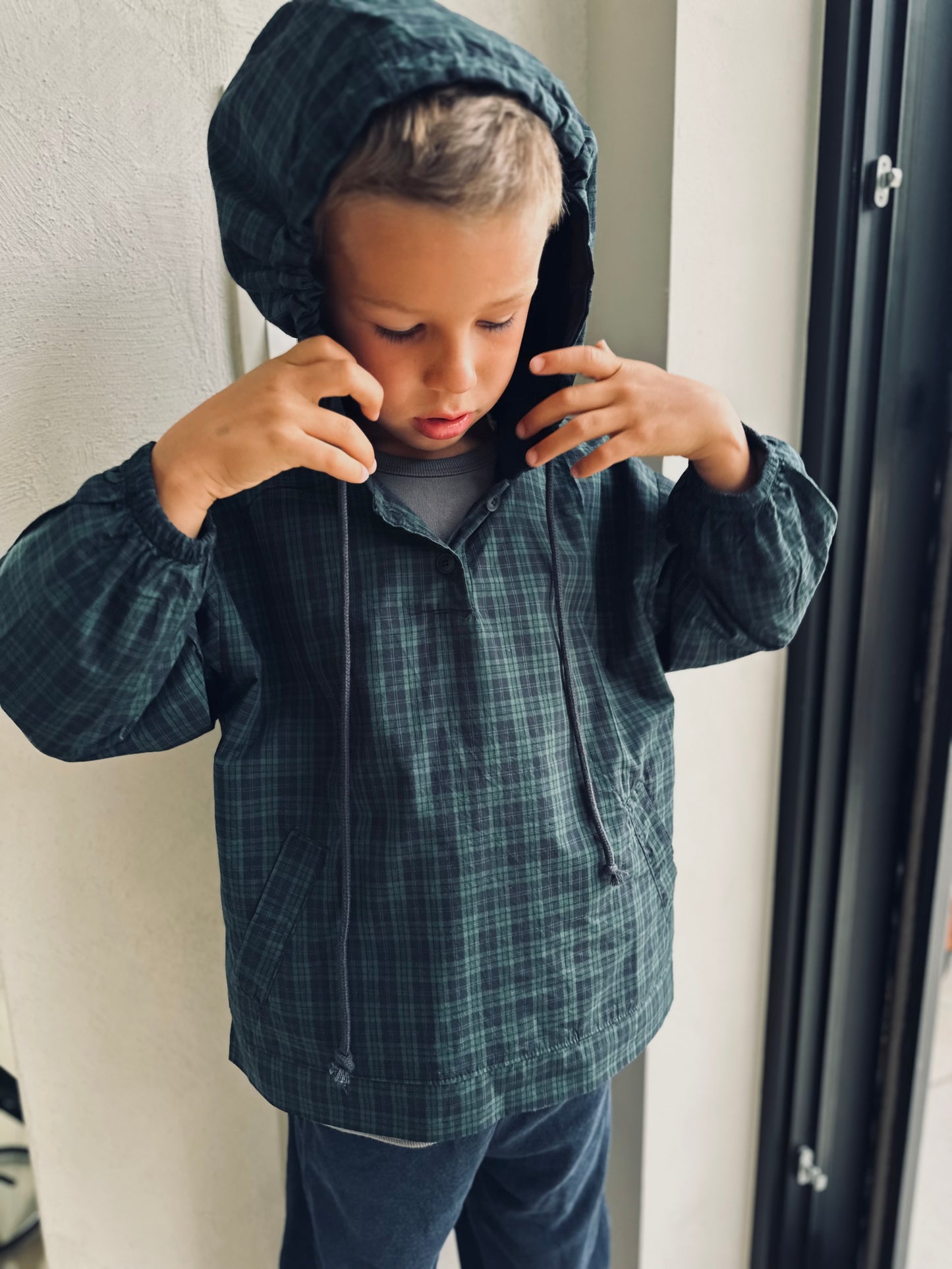 Check hoodie anorak - green/navy
