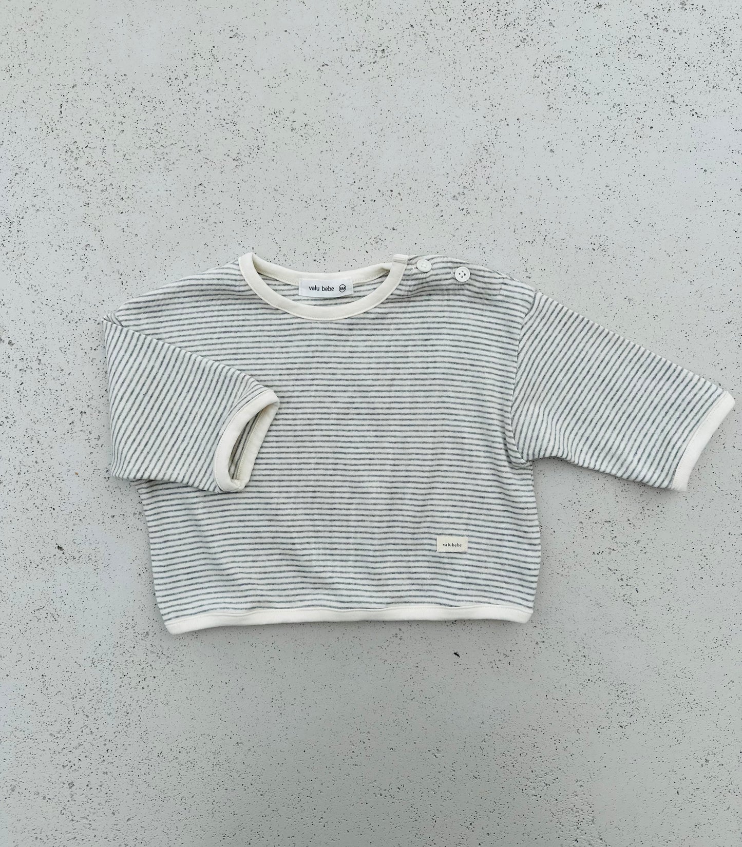 Soft loose button tee - grey stripe