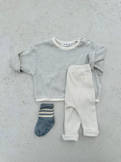 Bebe soft loose button tee - grey stripe