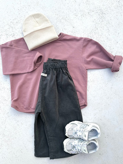 Slub rib pants - charcoal