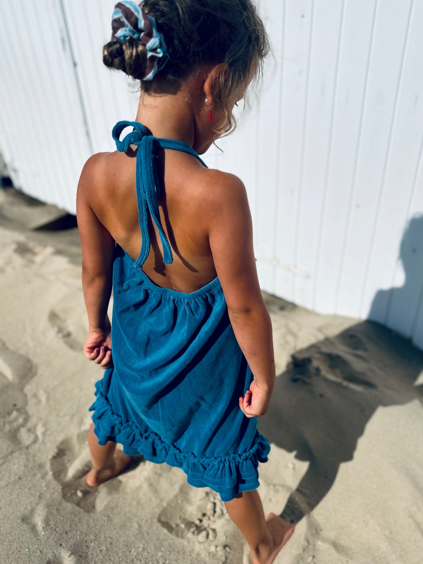 Kate halter frill dress - ocean blue