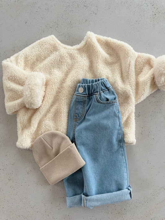 Bong crop fluffy top - cream