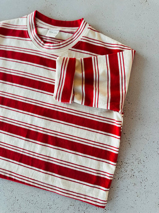 Las stripe boxy longsleeve - red