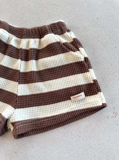 Onu waffle stripe shorts - brown