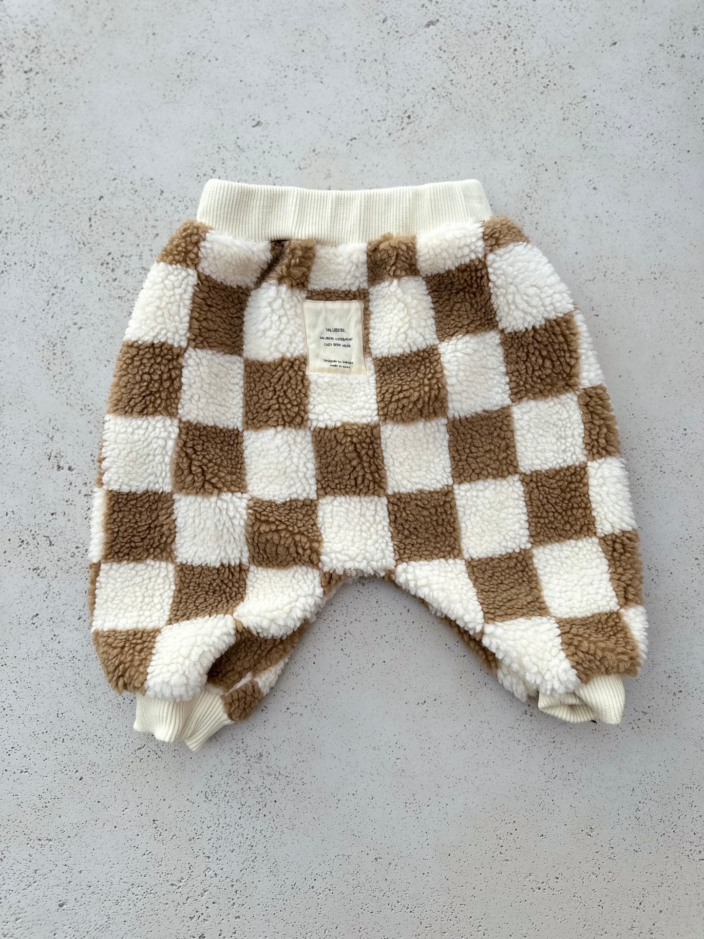 Bebe big check fleece joggers - beige