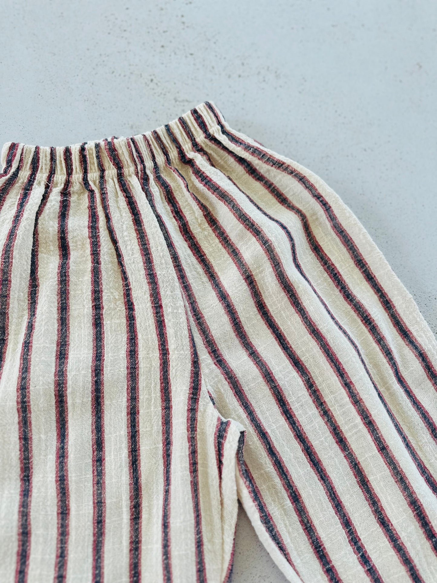 Ben linen curve summer pants - ecru-red