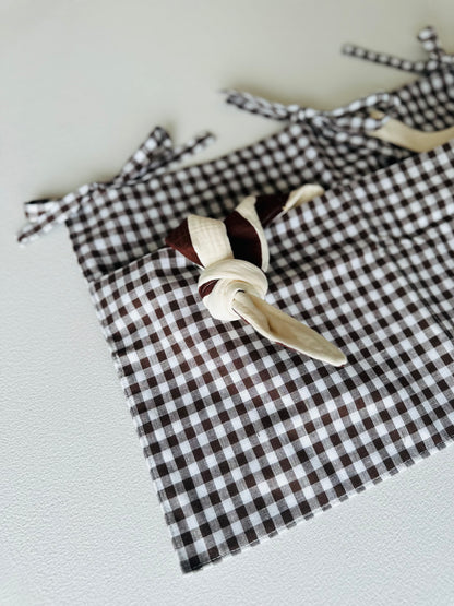Linen bed pocket - checked better brownie