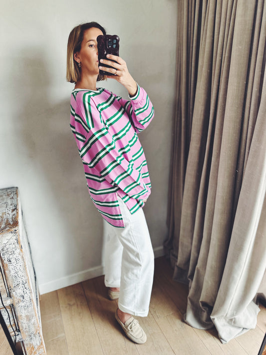 Mari longsleeve oversized tee - pink/blue/ivory