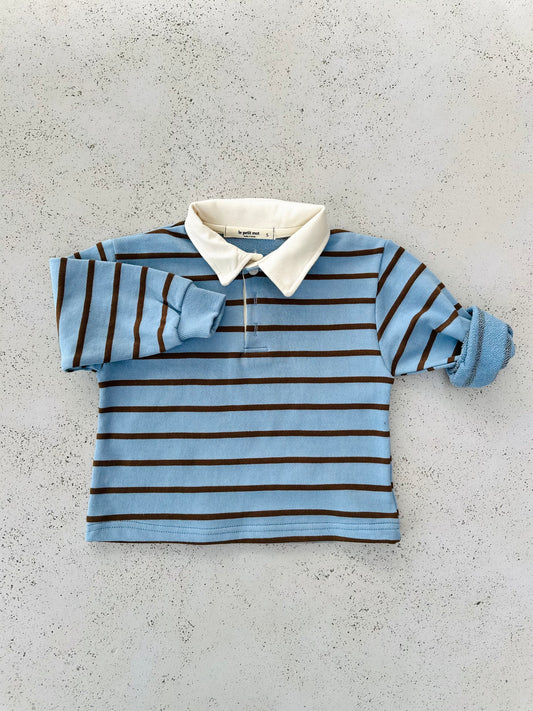Mel stripe polo - sky/brown