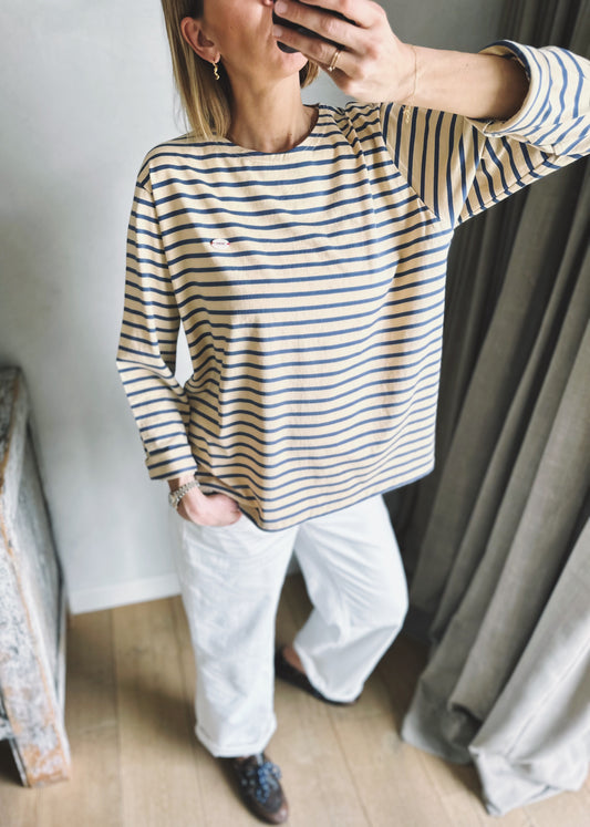The fine b mom stripe tee - ivory/beige/navy/pink