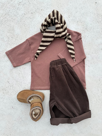 Soft stripe triangle scarf - blue/brown/red